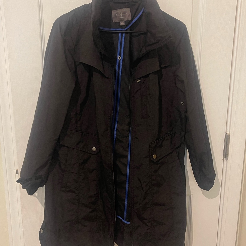 Cole Haan Black Jacket Women's Signature Packable Hooded Rain Jacket